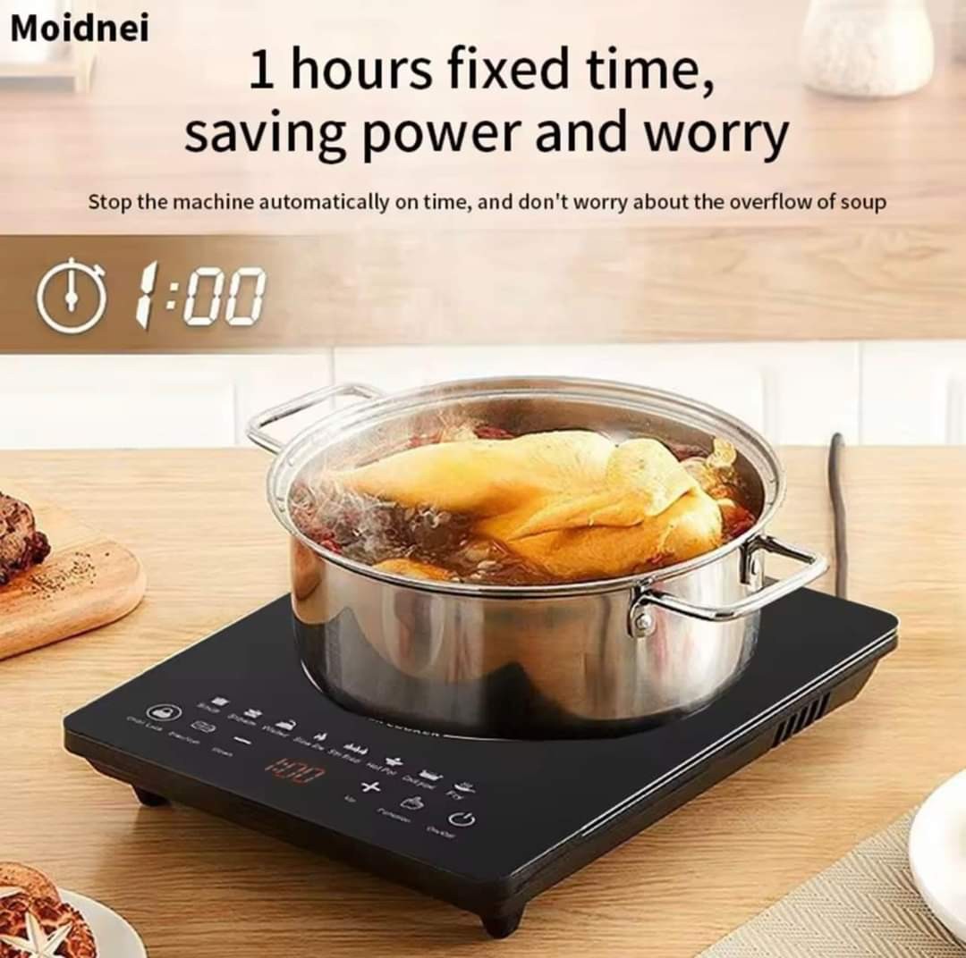 ເຕົາແມ່ເຫຼັກໄຟຟ້າ Induction Cooker ຍີ່ຫໍ້: RORONRON ກຳລັງໄຟ 2200W .  ຮ້ອນໄວໃນ 30 ວິນາທີ, ປະຄວາມຮ້ອນໄດ້ 8 ລະດັບ, ລະບາຍຄວາມຮ້ອນດີ, ເຮັດອາຫານໄດ້ທຸກປະເພດ 