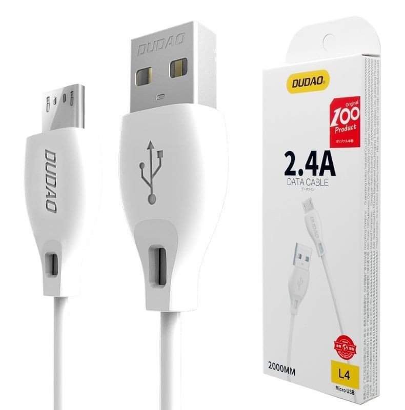 ສາຍສາກ Micro USB 2.4A ຍີ່ຫໍ້: DUDAO ລຸ້ນ: L4 . ສາກເຂົ້າໄວ, ປອດໄພຕໍ່ການລັດວົງຈອນຂອງໄຟຟ້າ ໃຊ້ໄດ້ກັບມືຖື Android.