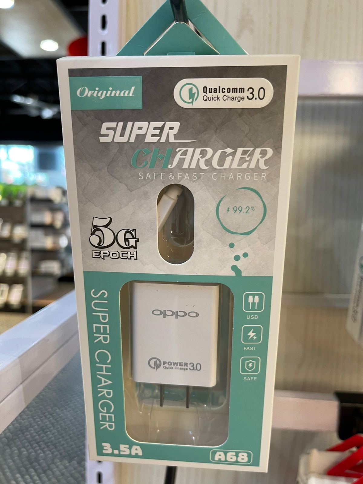 ຫົວສາກ ແລະ ສາຍສາກ USB Type-C 3.5A ຍີ່ຫໍ້: OPPO , ລຸ້ນ: A68 5G EPOCH ພະລັງສາກ Super Charger ເຂົ້າໄວ ແລະ ປອດໄພຈາກການໄຟຟ້າລັດວົງຈອນ, ໃຊ້ໄດ້ກັບມືຖື Android ທຸກລຸ້ນທີ່ເປັນຮູສາກ Type-C