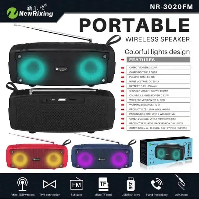 ລຳໂພງບູລທູດພ້ອມວິທະຍຸ  PORTABLE WIRELESS SPEAKER ອອກແບບທັນສະໄໝປະສົມວິທະຍຸ, ສຽງແຮງແລະແບັດທີ່ທົນທານ