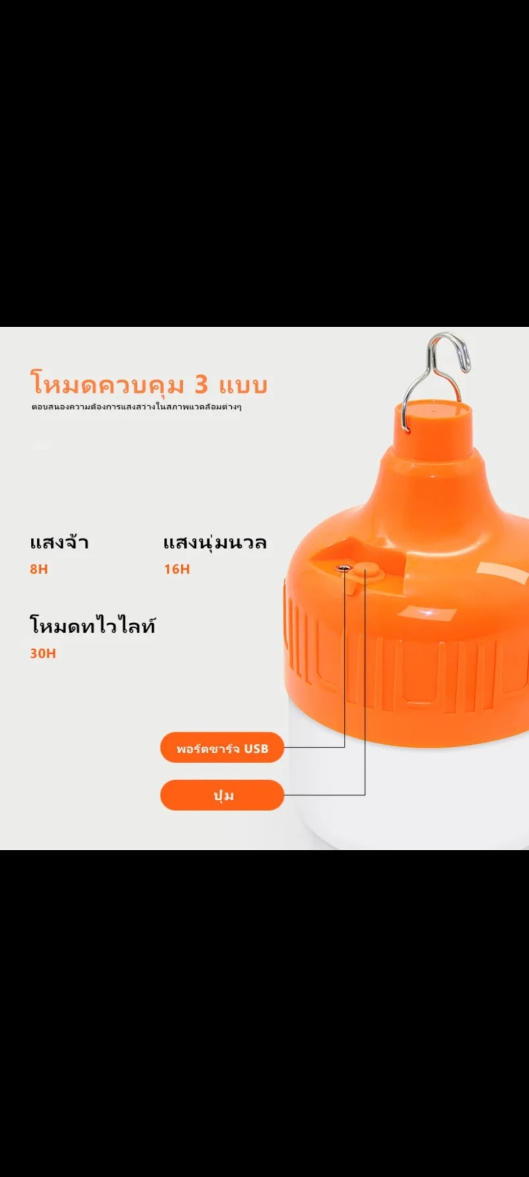 ດອກໄຟLEDໄຮ້ສາຍ ກຳລັງໄຟ 200W, ປັບໄຟໄດ້ 3ລະດັບ, ເປີດໄດ້ດົນເຖິງ 30ຊົ່ວໂມງ, ກັນນ້ຳກັນຝຸ່ນ, ແຖມສາຍສາກ USB.
