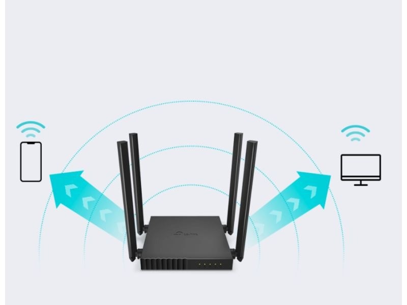 ເລົາເຕີ້ Archer C54 ເປັນ Router ຕໍ່ສາຍ LANຄວາມໄວ Wi-Fi AC1200 ສອງຄື່ນ: 300 Mbps ທີ່ 2.4 GHz ແລະ 867 Mbps ທີ່ 5 GHz