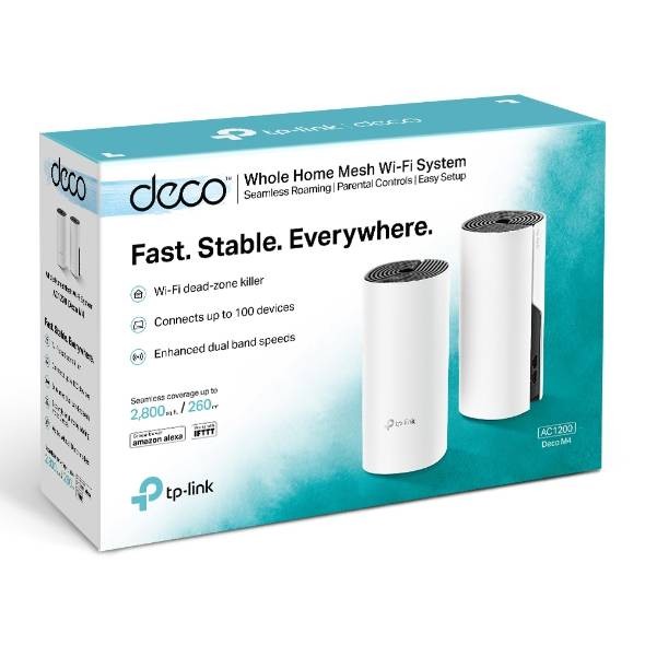 ກະຈາຍສັນຍານ Wi-Fi  TP-Link ລຸ້ນ Deco M4 (2 ຕົວ) ຄວາມໄວສູງສຸດ 1167 Mbps | ຄອບຄຸມພື້ນທີ່ສູງສຸດ 3,800 ຕາແມັດ | ຮອງຮັບອຸປະກອນໄດ້ສູງສຸດ 100 ອຸປະກອນ