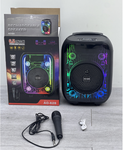 ລຳໂພງ AO-628  ລຳໂພງບລູທູດພົກພາ ມີໄຟ led ສາມາດປ່ຽນໄດ້ Mecha Light ພ້ອມໄມໂຄຣໂຟນ ມີຟັງຊັນຄົບຄັນ ໃຊ້ໄດ້ທັງຟັງເພງ ແລະ ຮ້ອງຄາລາໂອເກະ.