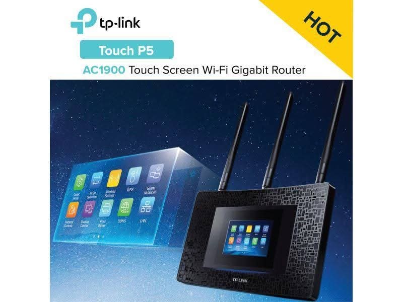 ເຄື່ອງກະຈາຍສັນຍານ Wi-Fi TP-Link Touch P5 AC1900 ແບບຈໍສັມຜັດ ຄວາມໄວສູງ ຊ່ວງຄື່ນຄວາມຖີ່ຄູ່ (Dual Band) ໃຊ້ງານໄດ້ຫຼາຍແບບເປັນໄດ້ທັງ Router, Repeater ຫຼື Access Point
