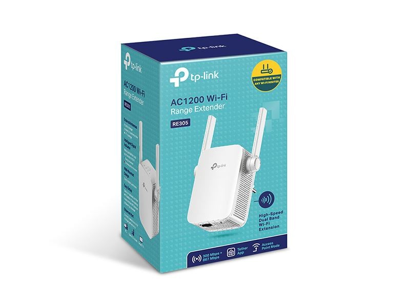 ອຸປະກອນຂະຫຍາຍສັນຍານ Wi-Fi TP-Link ລຸ້ນ RE305 AC1200 ເປັນຕົວຂິຫຍາຍເເບບໄຣ້ສາຍ ພຽງສຽບສຽບໃນປັກໄຟ ຄວາມໄວສູງສຸດເຖິງ 867Mbps