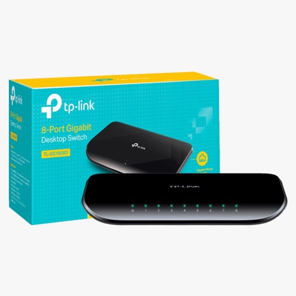 Gigabit Switching Hub 8 Port ຍີ່ຫໍ້ TP-LINK ລຸ່ນ TL-SG1008D  ມາກັບເທັກໂນໂລຢີ Green Ethernet ທີ່ປະຢັດພະລັງງານໄດ້ເຖິງ 80%