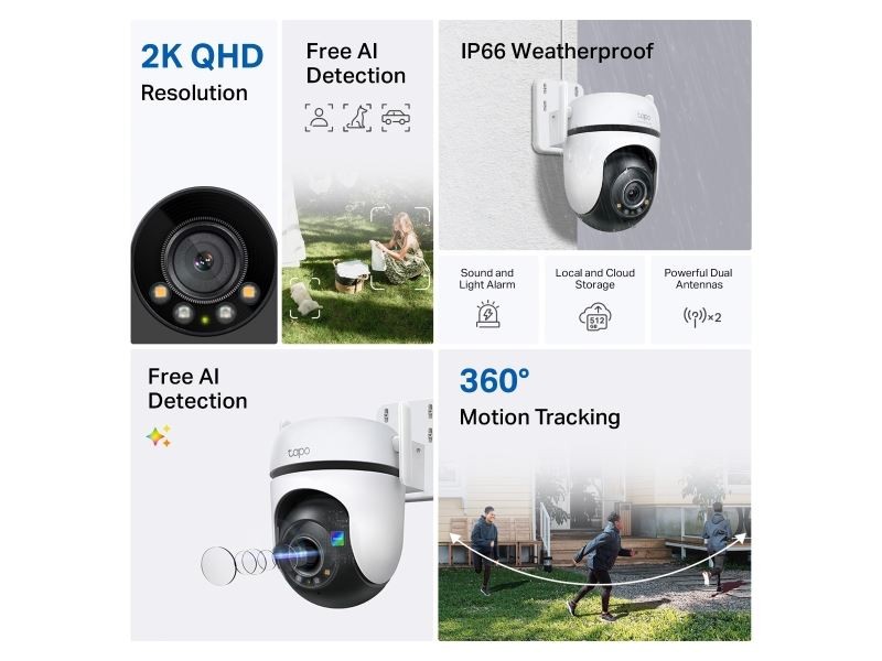 ກ້ອງວົງຈອນປິດ TP-LINK ລຸ້ນ Tapo C520WS ເເບບນອກອາຄານ ໝຸນຊ້າຍ-ຂວາ ຄຸນນະພາບ 2K ສີສັນກາງຄືນ ກວດຈັບດ້ວຍ AI ແລະ ສັ່ງງານດ້ວຍສຽງ ເບີ່ງພາບສົດໄດ້