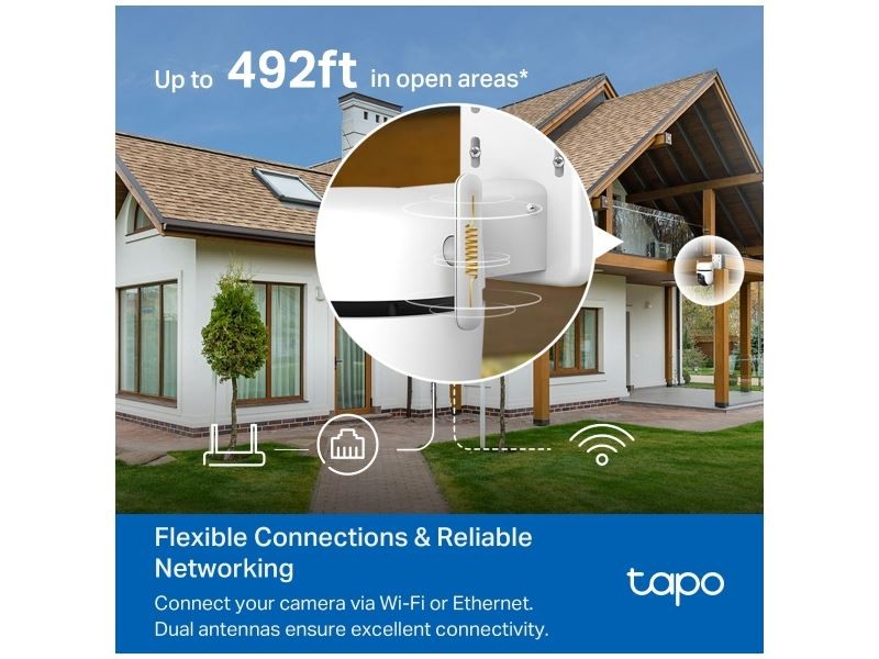 ກ້ອງວົງຈອນປິດ TP-LINK ລຸ້ນ Tapo C520WS ເເບບນອກອາຄານ ໝຸນຊ້າຍ-ຂວາ ຄຸນນະພາບ 2K ສີສັນກາງຄືນ ກວດຈັບດ້ວຍ AI ແລະ ສັ່ງງານດ້ວຍສຽງ ເບີ່ງພາບສົດໄດ້