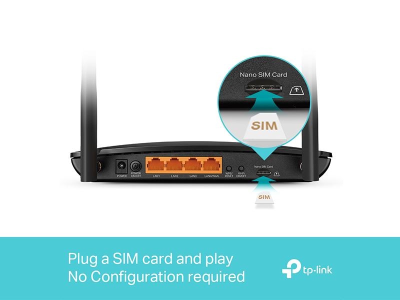 ເລົາເຕີ້ TP-Link ລຸ້ນ TL-MR600 Router 4G LTE Cat6  ໃນເຄືອຂ່າຍ Wi-Fi AC1200. ເປັນເລົາເຕີ້ໃສ່ຊີມກາດ(ເບີໂທ) ມີພອດ Gigabit ສຳລັບການເຊື່ອມຕໍ່ເຄື່ອງຄອມພິວເຕີ ຫຼື Smart TV ໄດ້ຢ່າງໄວ 