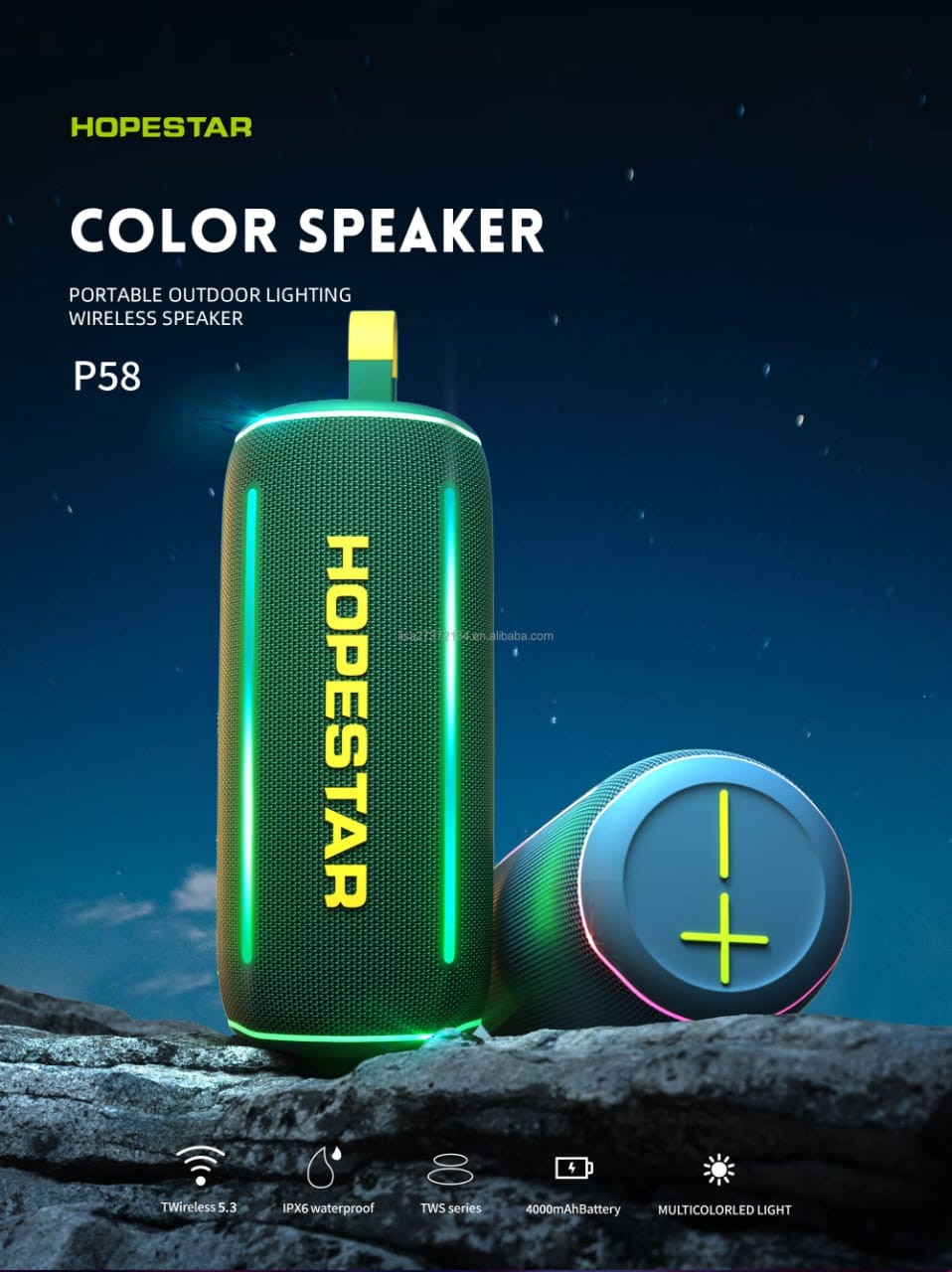 ລຳໂພງ HOPESTAR ລຸ້ນ P58 ລຳໂພງ Bluetooth ພົກພາ ລຸ້ນໃໝ່ອອກແບບເທ່ ກັນນ້ຳມາດຕະຖານ IPX6 ເໝາະສຳລັບງານປາຕີ, ການອອກແຄ້ມ ກິດຈະກຳກ້າງເເຈ້ງ