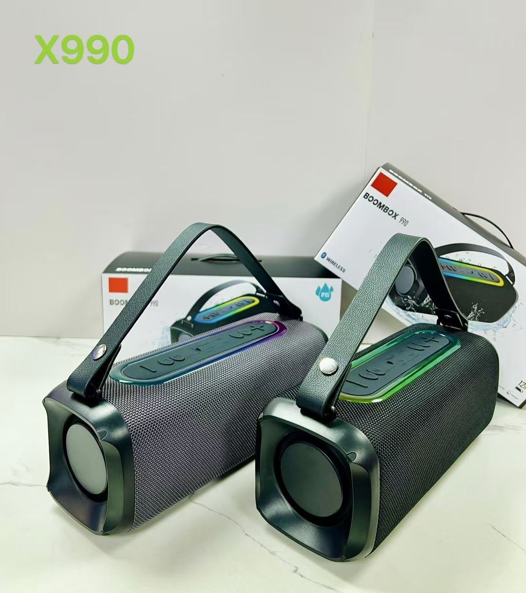 ລຳໂພງ SHIOU X990X Wireless Bluetooth Speaker  ລຳໂພງບລູທູດພົກພາກຳລັງສຽງ 20W ດີໄຊນ໌ທັນສະໄໝ ມີກຳລັງສຽງແຮງດັງຄົມຊັດ  ມີໄຟ RGB Light ເພີ່ມບັນຍາກາດໃນທຸກງານ