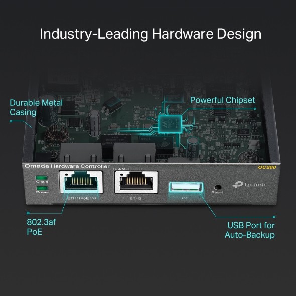 ພອດ TP-Link ລຸ້ນ OC200  ເປັນ Omada Hardware Controller ແມ່ນອຸປະກອນຄວບຄຸມຮາດແວທີ່ອອກແບບມາເພື່ອຈັດການ ແລະ ຄວບຄຸມລະບົບ Wi-Fi ຂອງ Omada EAPs ໃນຮູບແບບສູນກາງ. ເໝາະສຳລັບທຸລະກິດ, ຮ້ານອາຫານ, ໂຮງແຮມ ແລະ ອົງການຕ່າງໆ.